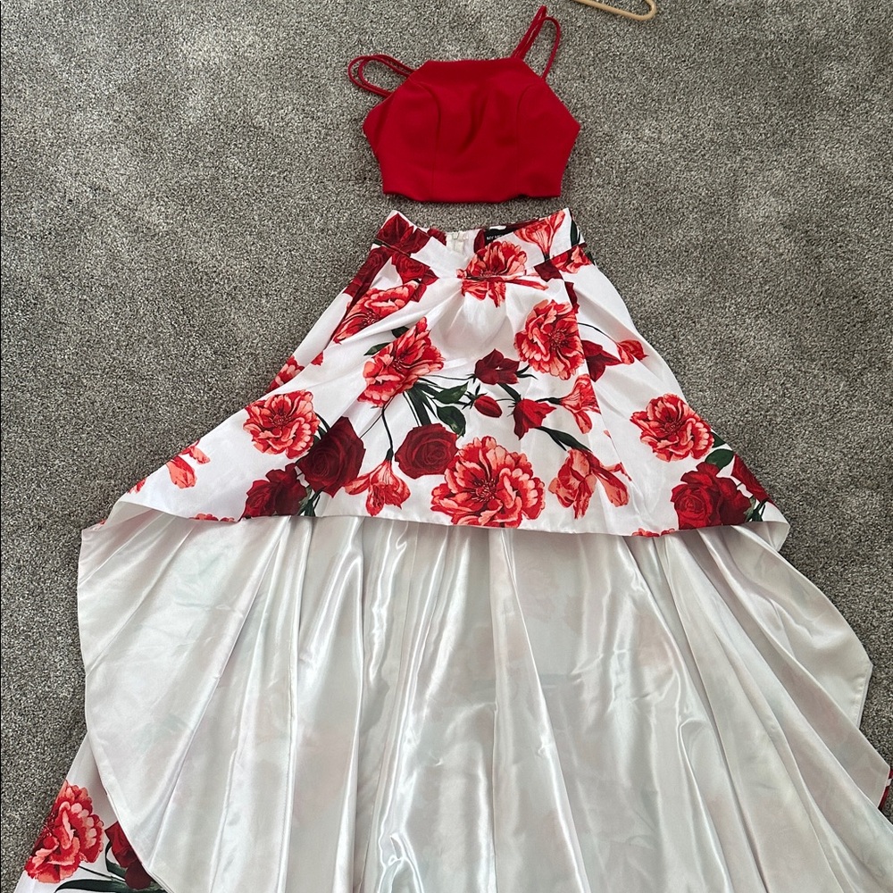 Floral Red and White Women's Dress Prom Wedding Homecoming